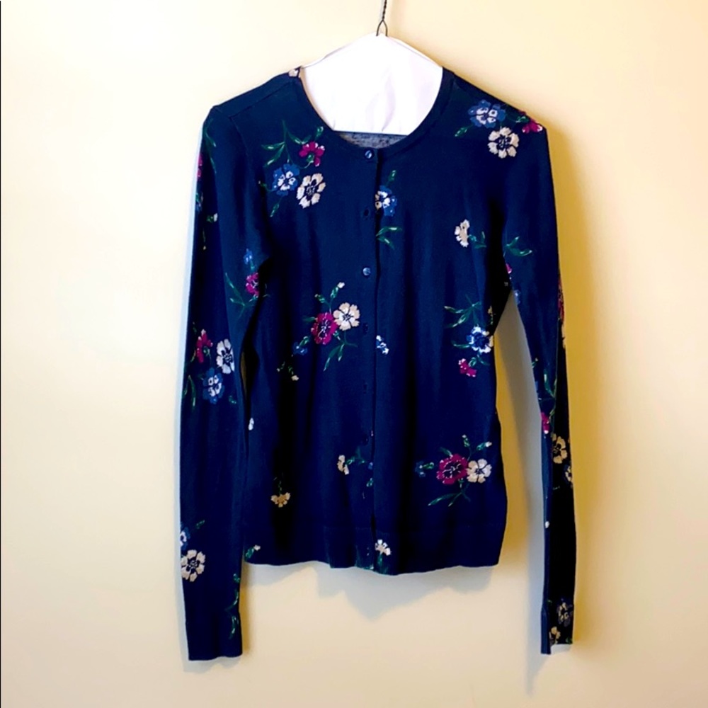 Ann Taylor Blue Floral Cardigan